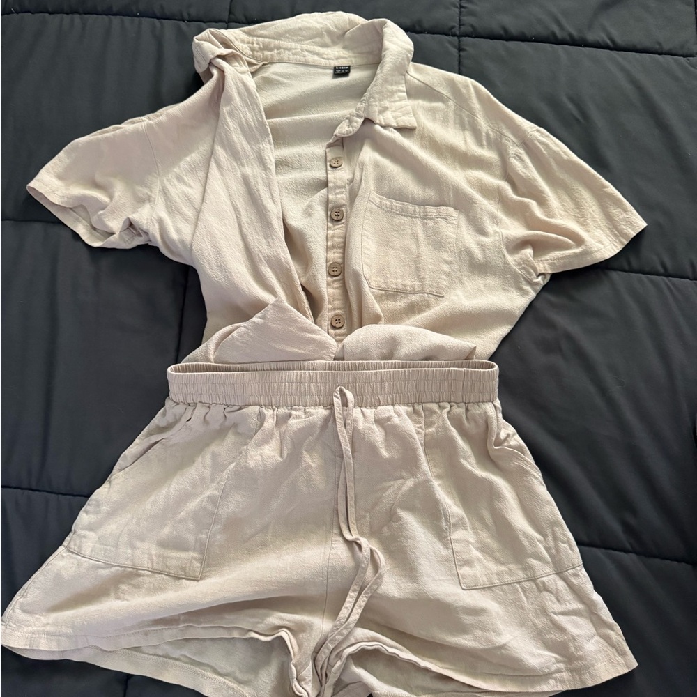 SHEIN Cream Button Down Shirt